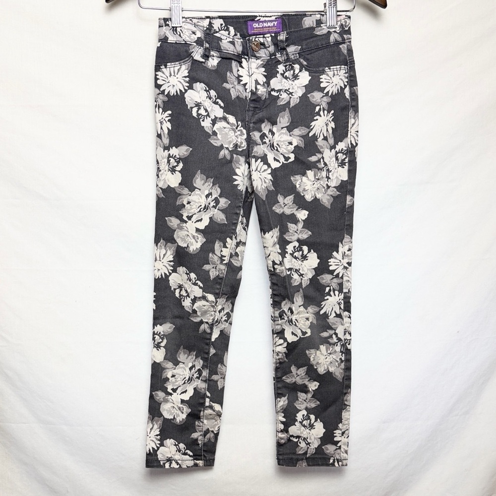OLD NAVY | 🌸 Gray & White Floral Print Rockstar Jeggings Crop Ankle Jeans Pants